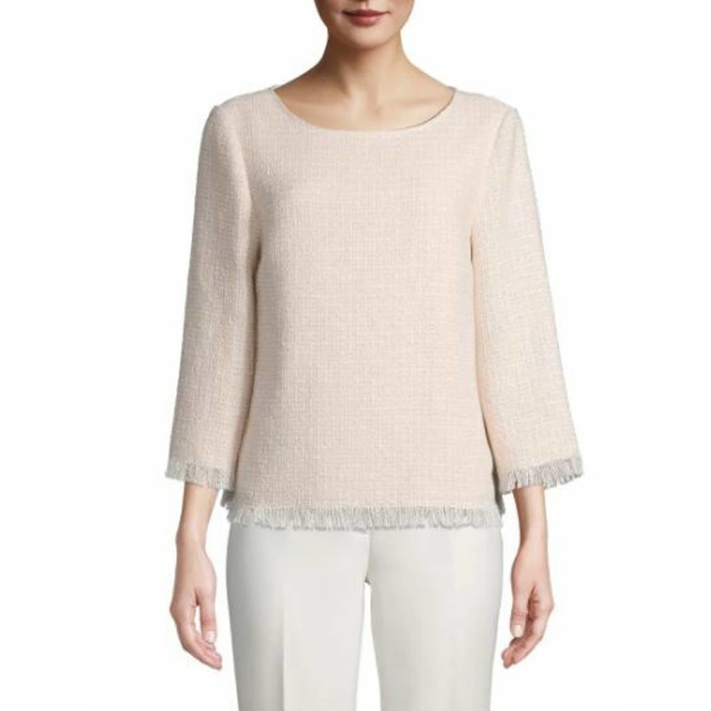 NWT Anne Klein Tweed Fringe Hem Top XS